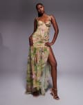 [Oh Polly] Oh Polly corset asymmetric maxi dress in floral print-Multi 14 Floral Print