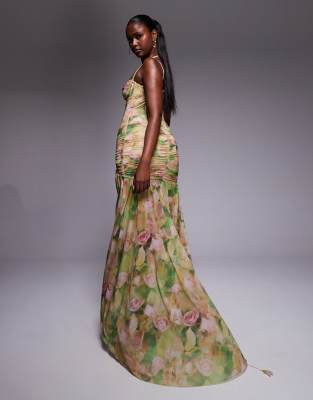 Oh Polly Corset Asymmetric Maxi Dress