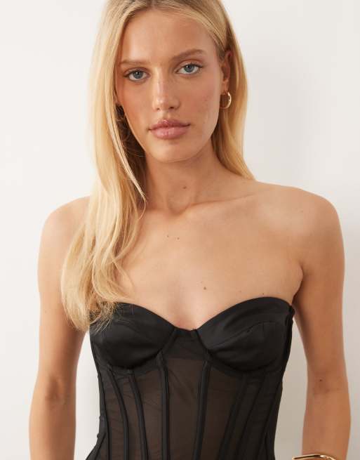 Oh Polly - Corset bustier en tulle - Noir, 3 de 4