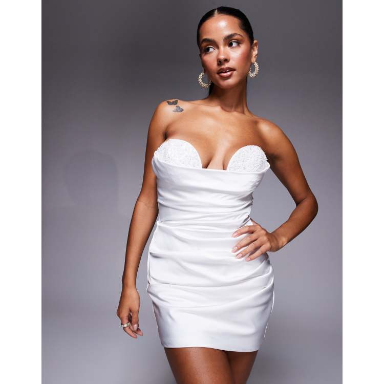 knee length dresses for ladies Women's Brynleigh A-Line Draped Spandex Mini Dress S/M/L/Customize White Mean Blvd White / M main image 1