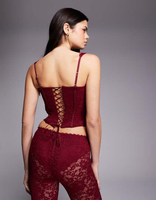 Oh Polly - Corset en dentelle à encolure carrée - Rouge cerise, 4 de 4