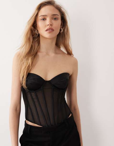 Oh Polly - Corsetto nero in rete senza spalline - view 1