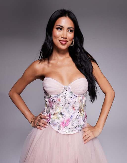 Oh Polly - Corsetto rosa a fiori decorato