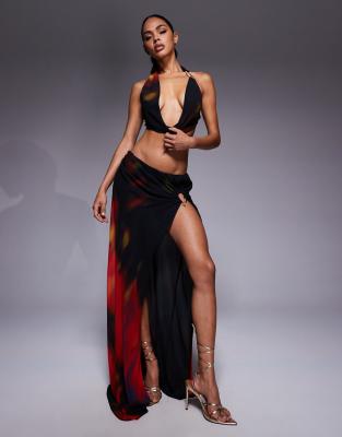 Oh Polly Cowl Neck Chiffon Backless Top In Black
