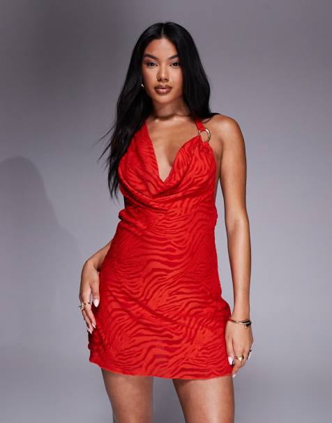 Oh Polly cowl neck mini dress in chilli red - view 1