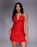 [Oh Polly] Oh Polly cowl neck mini dress in chilli red 18 Chilli Red