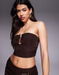 [Oh Polly] Oh Polly croc jersey bandeau top in dark chocolate (Part of a set)-Brown 8 Dark Chocolate