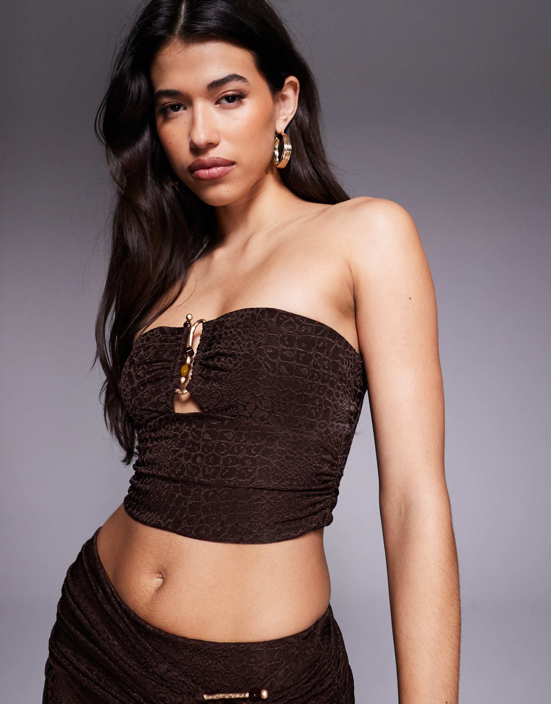 oh polly croc jersey bandeau top in dark chocolate - part of a set