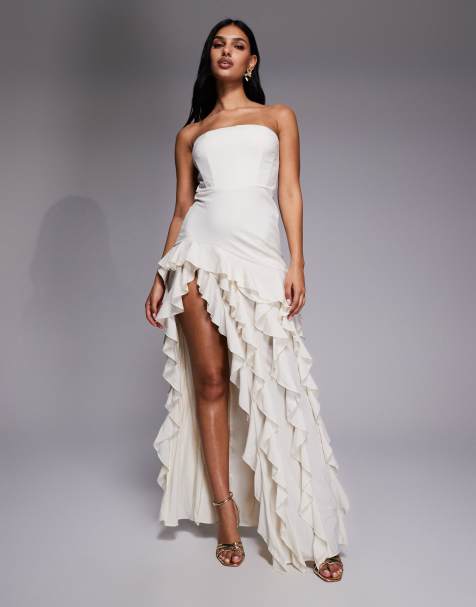 Oh Polly Diletta ruffle trim strapless maxi dress in Ivory - view 1