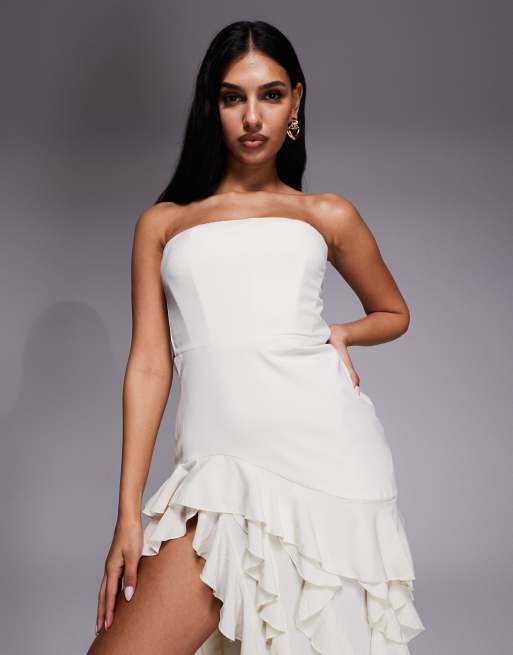 Oh Polly Diletta ruffle trim strapless maxi dress in Ivory | ASOS