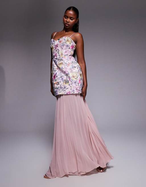 Oh Polly drop hem embellished floral maxi dress with detachable