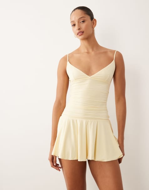 Oh Polly drop waist cami mini dress in butter yellow - view 1