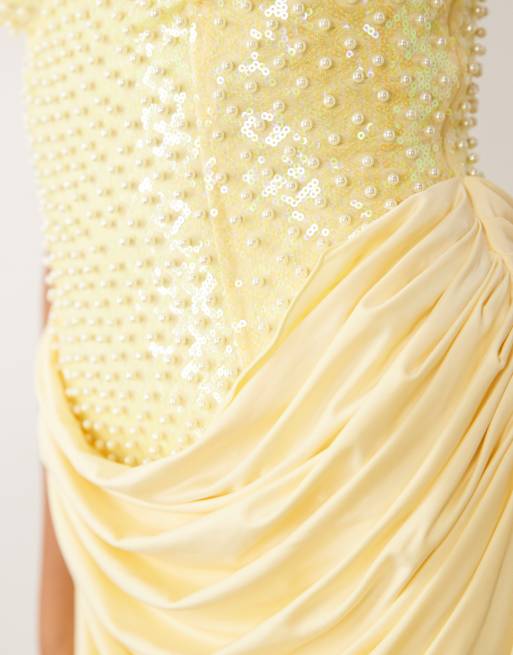 Oh Polly embellished corset drape skirt mini dress in butter yellow, 4 of 4