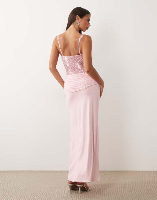 Oh Polly embellished corset draped detail maxi dress in pink, 2 of 4