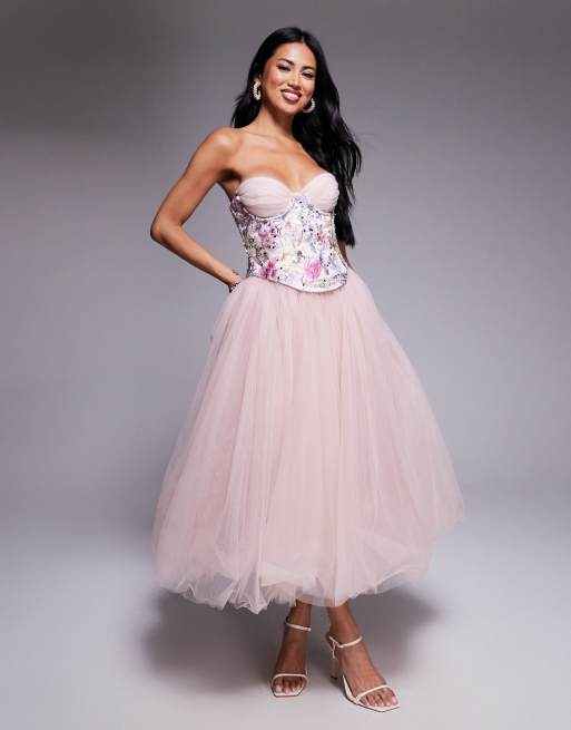 Oh Polly embellished corset top in pink floral | ASOS