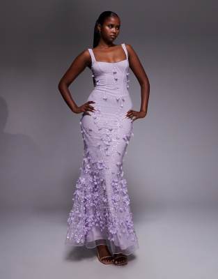 embellished fishtail corset gown in lilac-Purple