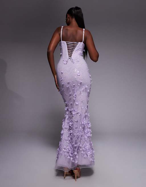 Oh Polly embellished Fishtail Corset Gown in Lilac