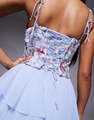 Oh Polly Embellished Floral Corset Waist Mini Dress