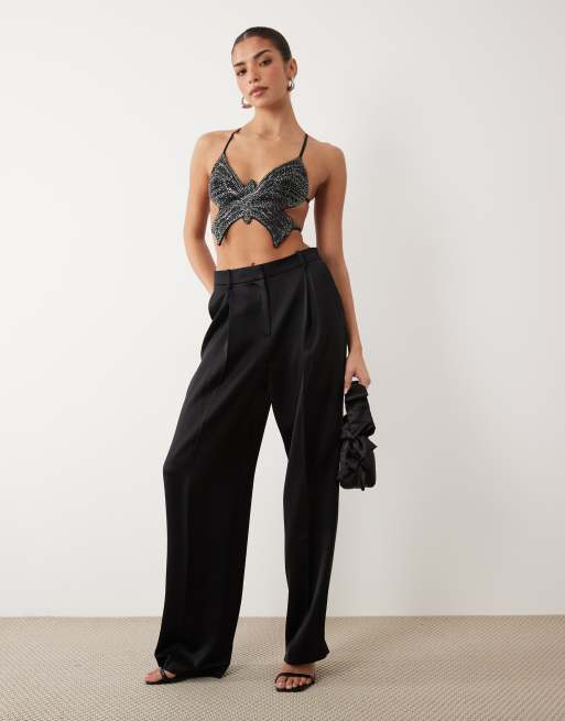 Oh Polly embellished halter neck cut out tie back top in black, 2 of 4