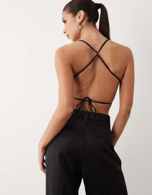 Oh Polly embellished halter neck cut out tie back top in black, 4 of 4