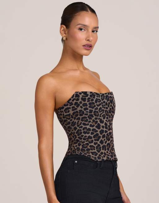 Oh Polly embellished tie back corset top co-ord in leopard, 3 of 4