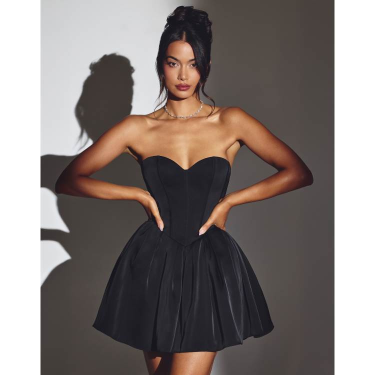 Oh Polly Emeline glossy satin sweetheart corset mini dress in black | ASOS