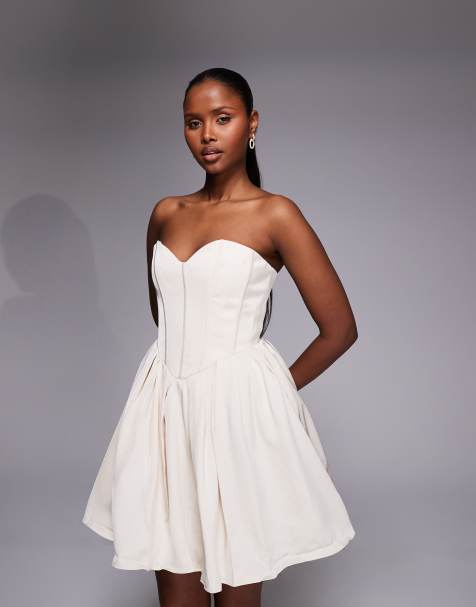 Oh Polly Emeline glossy satin sweetheart corset mini dress in ivory - view 1