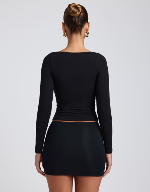 Oh Polly Emry sweetheart neckline top in black, 4 of 4
