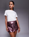 [Oh Polly] Oh Polly flower sequin A-line mini skirt in pink 12 Pink