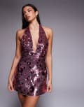 [Oh Polly] Oh Polly flower sequin halter mini dress in pink 12 Pink