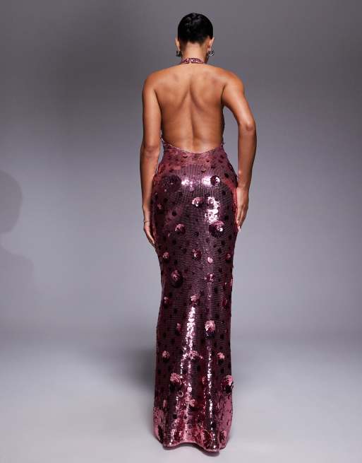 Oh Polly flower sequin maxi dress in pink