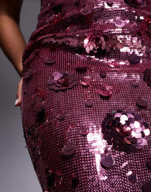 Oh Polly flower sequin maxi dress in pink