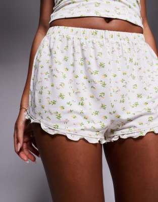 Oh Polly Frill Mini Pajama Shorts In White