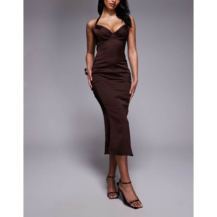 princess polly brown satin dress Oh fuller bust underwired halter neck midaxi in chocolate Type_Lace Up BROWN LONG DRESS WITH Size:5Y Designed for comfort and –