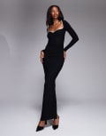 [Oh Polly] Oh Polly Ginette modal contrast trim maxi dress in black XS Black