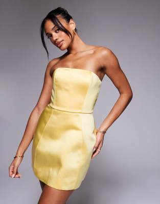 Haisley structured bandeau mini dress in lemon yellow