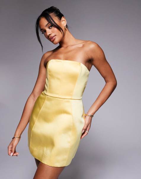 Oh Polly Haisley structured bandeau mini dress in lemon yellow - view 1