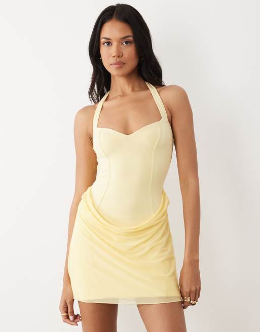 halter top yellow dress Summer State Maxi inspired design and secures with a clasp closure Kortney Chiffon High Neck Mini