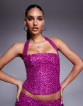 [Oh Polly] Oh Polly halterneck embellished top in magenta (part of a set)-Pink 6 Magenta