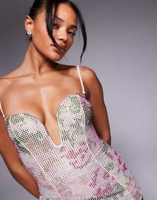 Oh Polly Harlie Rose hotfix embellished mini dress in rose sequins, 2 of 4