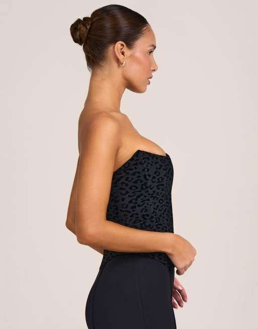 Oh Polly haut corset à nouer dans le dos, ensemble coordonné, noir léopard, 3 de 4