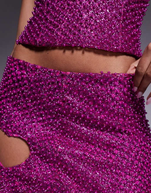 Oh Polly heart cut-out embellished mini skirt co-ord in magenta, 5 of 5