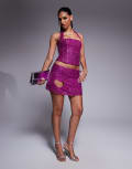 [Oh Polly] Oh Polly heart cut-out embellished mini skirt in magenta (part of a set)-Pink 10 Magenta