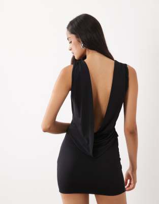 Oh Polly High Neck Drape Backless Bodycon Mini Dress In Black