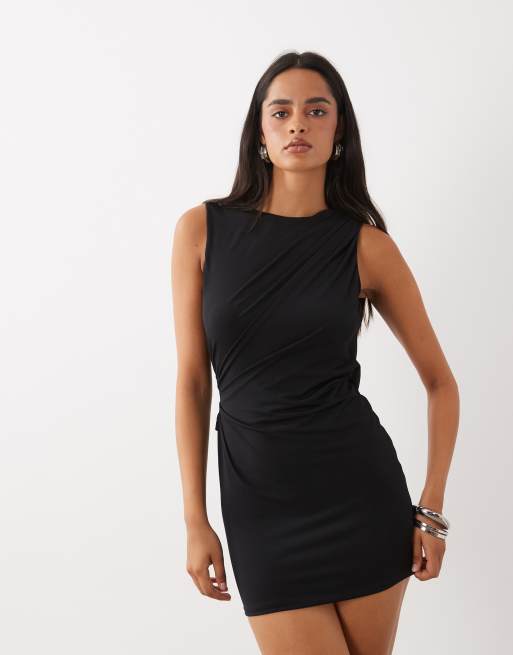 Oh Polly high neck drape backless bodycon mini dress in black, 4 of 4