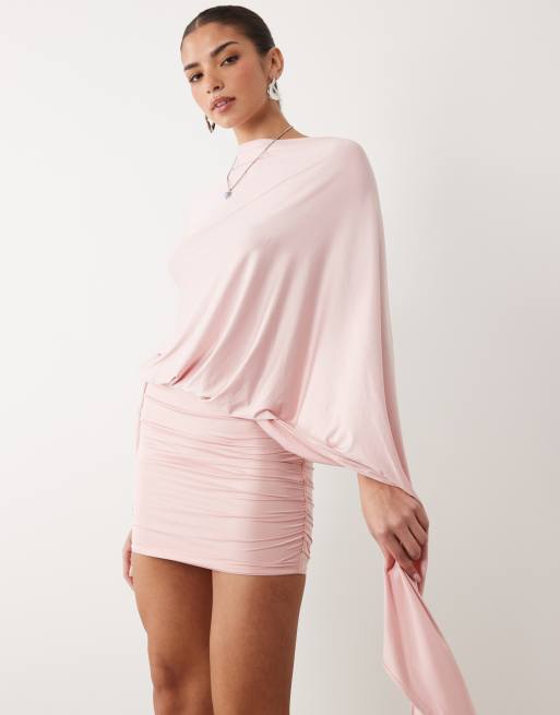 Oh Polly high neck draped cape open back mini dress in pink | ASOS