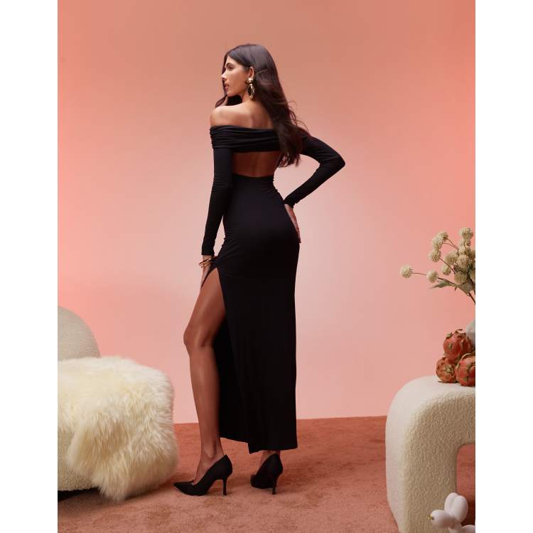 chinese dress ladies Sheer Scalloped-Lace Long-Sleeve Mini Dress in Black