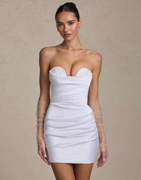 Oh Polly - Hvid bandeau-midikjole med flæsedetaljer - view 1