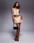[Oh Polly] Oh Polly Jalsa eyelet mini skirt in tan (Part of a set)-Brown 6 Tan