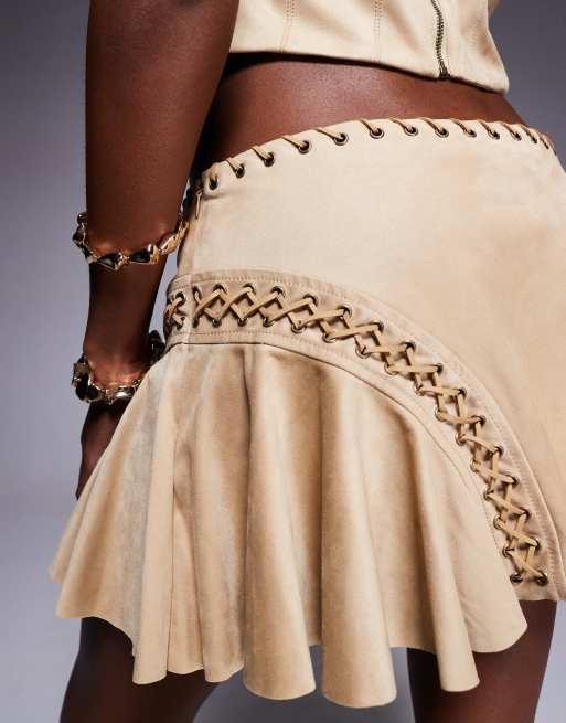 Oh Polly Jalsa eyelet mini skirt in tan (Part of a set), 5 of 5